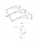 Sujungtas aliuminis polikarbonato stogelis 960x3000 mm tamsintas, rudi laikikliai