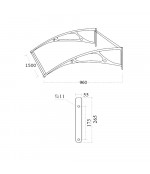 Aliuminis polikarbonato stogelis 960x1500 mm skaidrus, pilki laikikliai