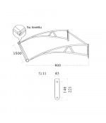 Polikarbonato stogelis su lataku 930x1500 mm skaidrus, pilki laikikliai