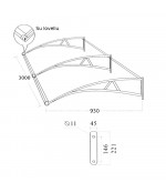 Polikarbonato stogelis su lataku 930x3000 mm skaidrus, juodi laikikliai