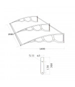 Sujungtas polikarbonato stogelis 1400x2000 mm skaidrus, pilki laikikliai