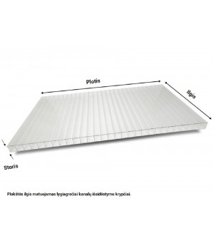Kanalinis polikarbonatas 6x2100x6000 mm, skaidrus Plaskolite (1.1 kg/m2)