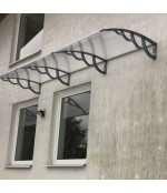 Sujungtas polikarbonato stogelis 1400x2000 mm skaidrus, pilki laikikliai