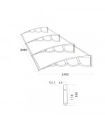 Sujungtas polikarbonato stogelis 1400x3000 mm tamsintas, juodi laikikliai