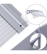 Sujungtas polikarbonato stogelis (6x960x4500 mm) skaidrus, pilki laikikliai