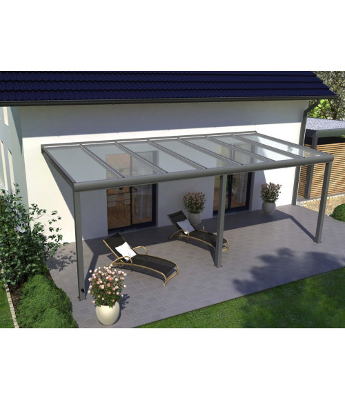 Aliuminio stoginė terasai, pilka su 16 mm polikarbonato danga