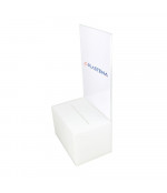 Aukų dėžutė su A4 informacijos stoveliu