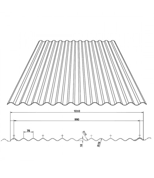 Banguota skaidri PVC stogo danga 2.6x1045 mm, PRISMA 76/18 A