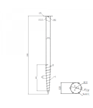 Sraigtinis polis pamatams M 68x1000 mm M12 HDG