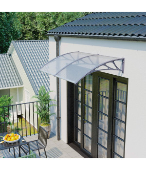 Sujungtas polikarbonato stogelis 960x2000 mm skaidrus, pilki laikikliai