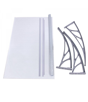 Sujungtas polikarbonato stogelis 960x2000 mm skaidrus, pilki laikikliai