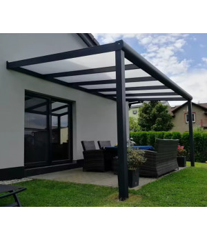 Aliuminio stoginė terasai, pilka su 16 mm polikarbonato danga