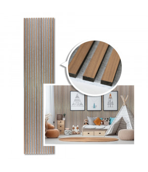 Akustinė plokštė 600x2400mm su riešutmedžio lamelėmis