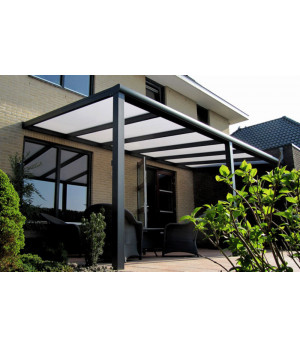 Aliuminio stoginė terasai, pilka su 16 mm polikarbonato danga